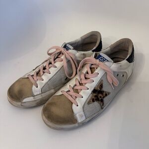Golden Goose Women's White and Pink Sneakers with Leopard Detail